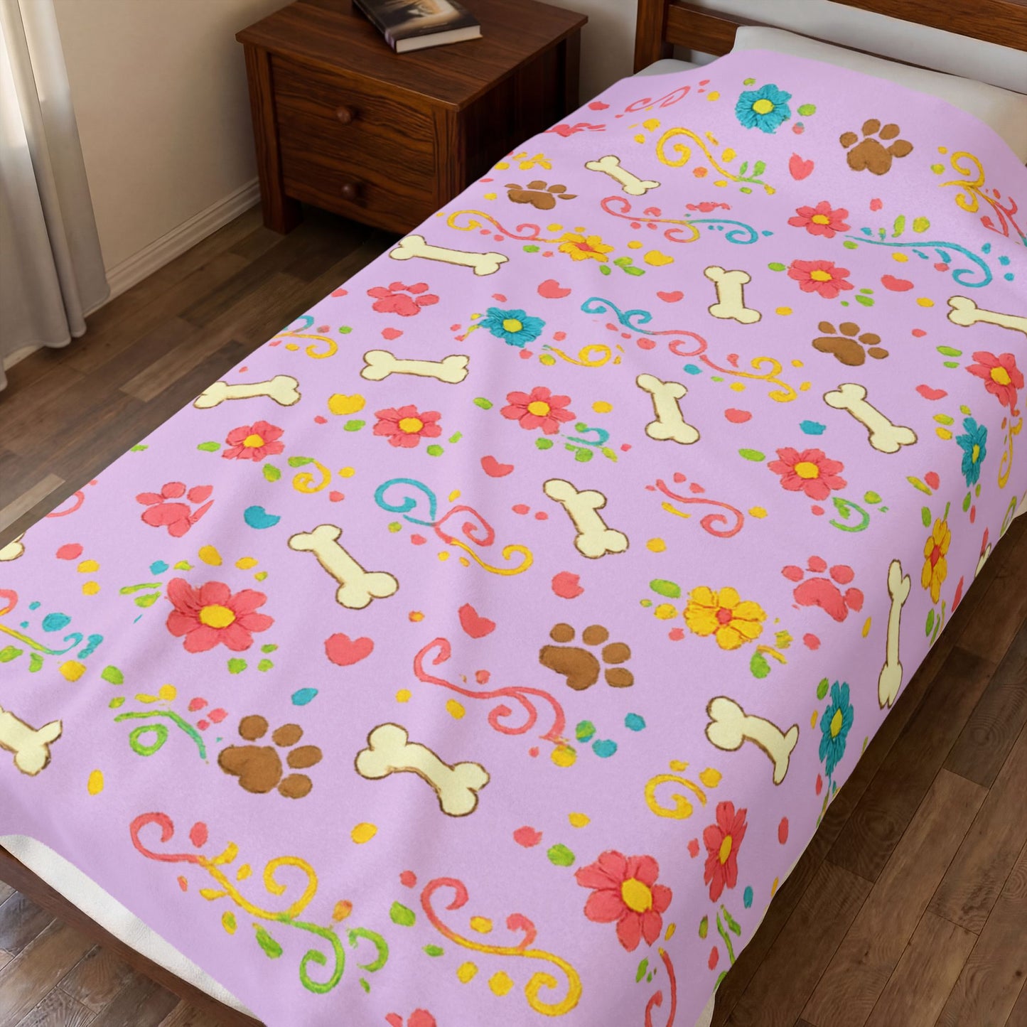 Blanket - Pink Floral & Bone Velveteen Plush