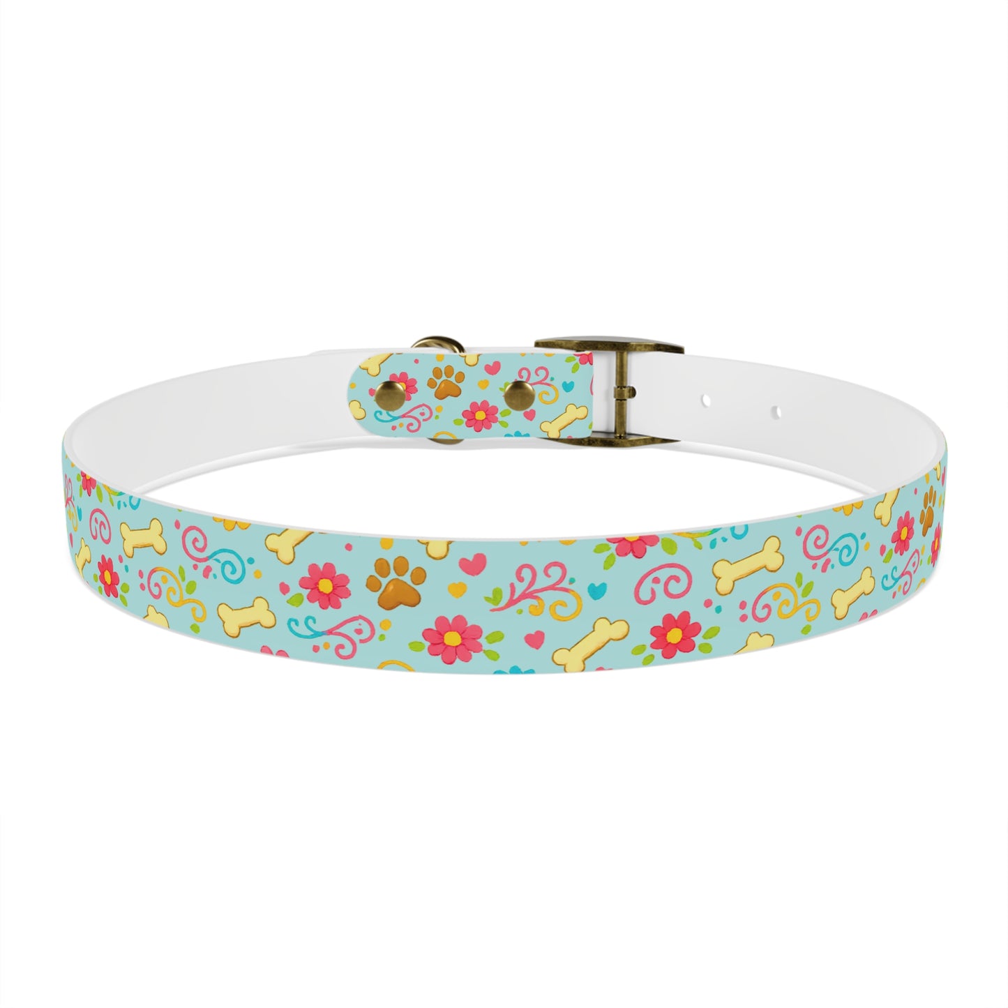 Dog Collar - Aqua Pastel Floral & Bones