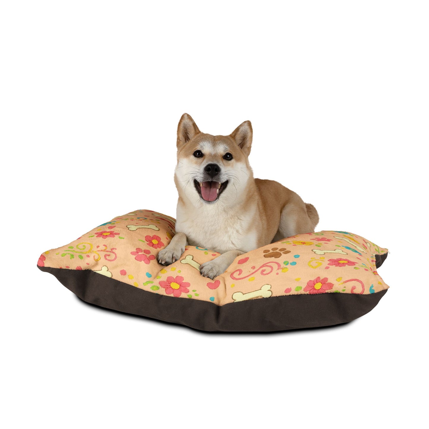 Dog Bed - Plush Peach Floral and Bones