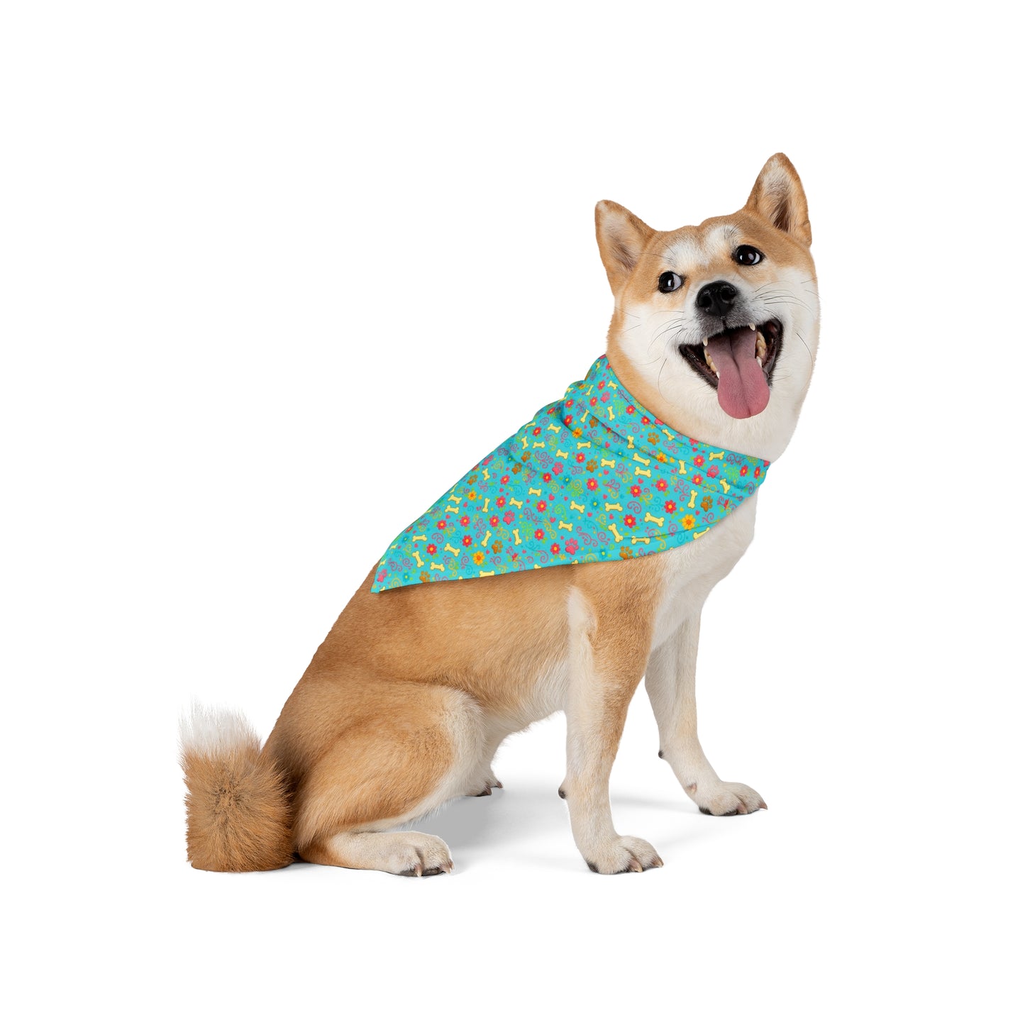 Dog Bandana - Aquamarine Floral and Bones
