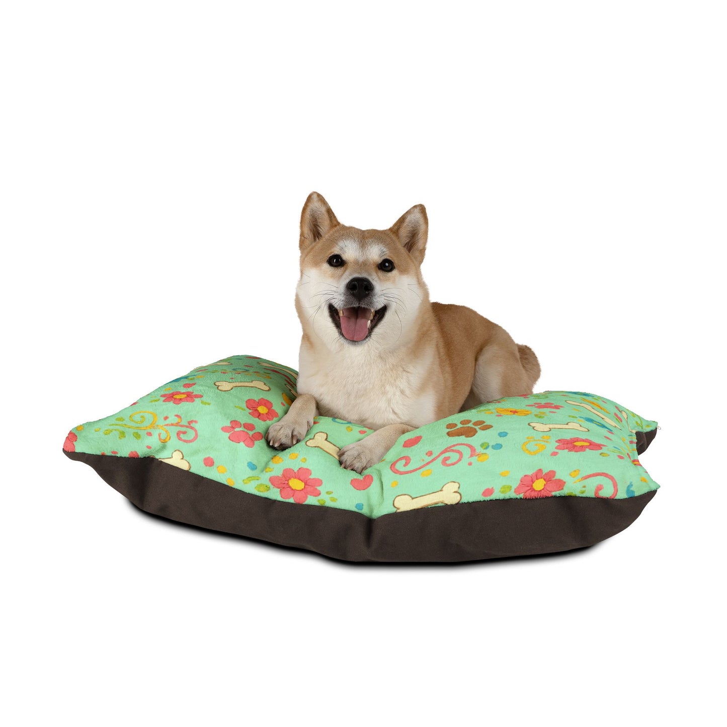 Dog Bed - Plush Mint Floral and Bones