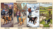 different working dogs in their working environments