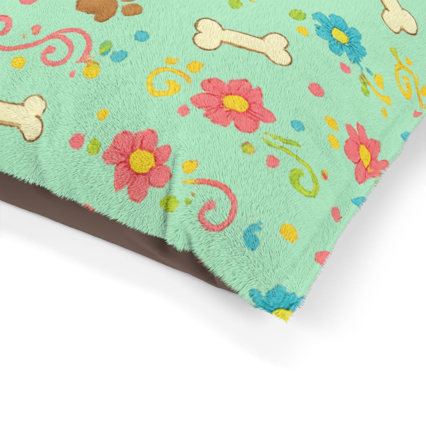 Dog Bed - Plush Mint Floral and Bones