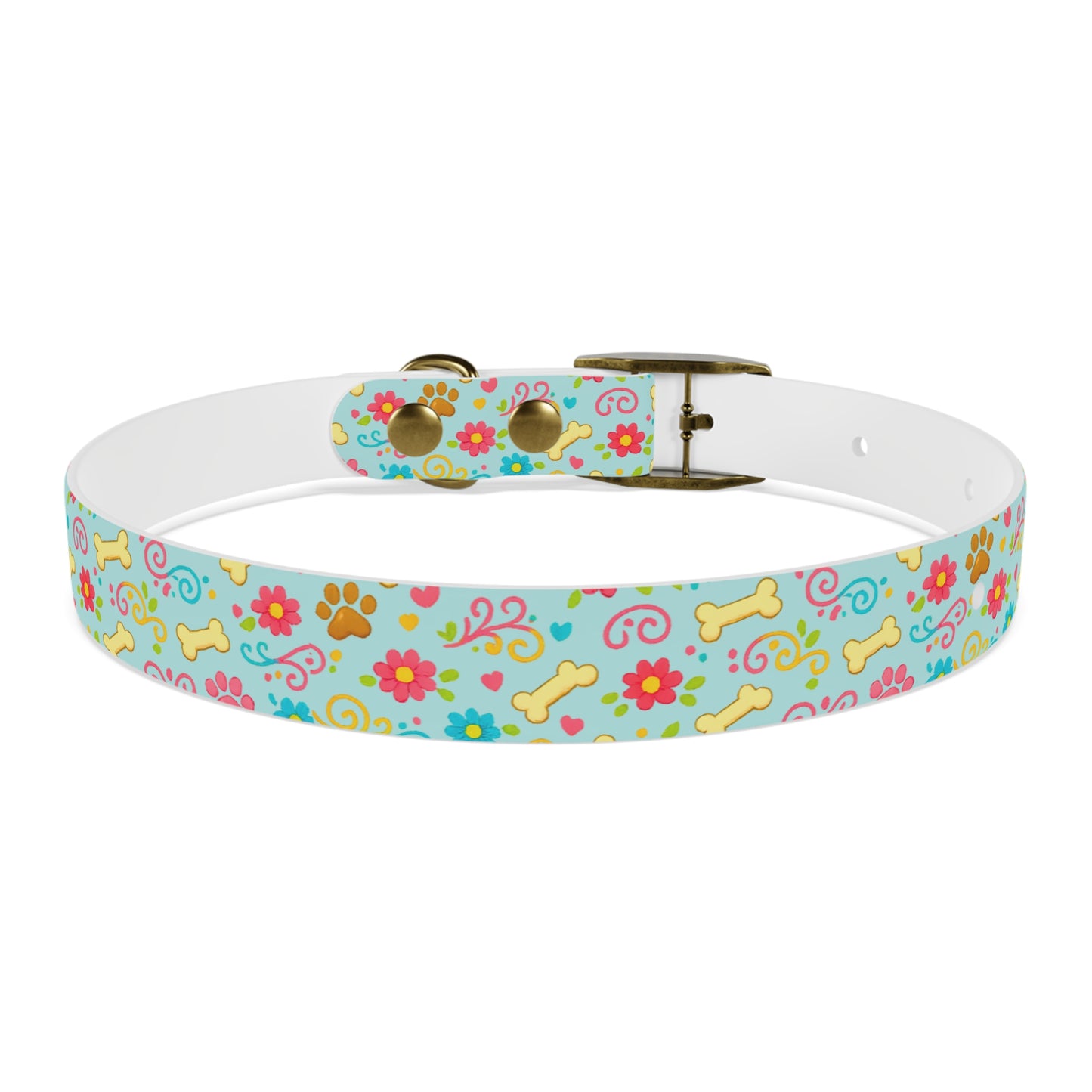 Dog Collar - Aqua Pastel Floral & Bones