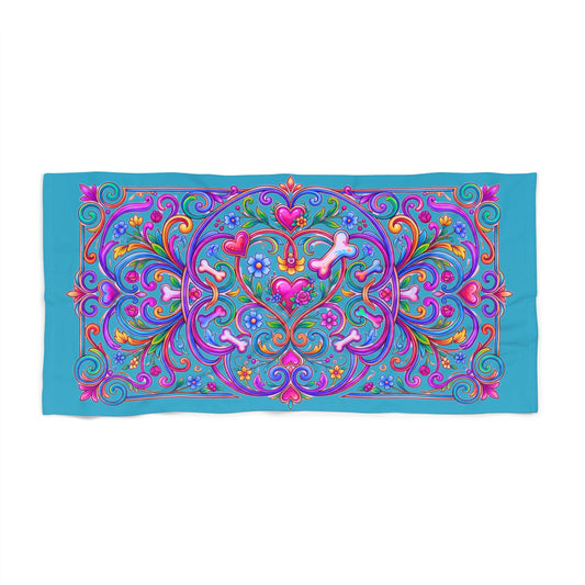 Towel - Boho Aqua Dog Mandala