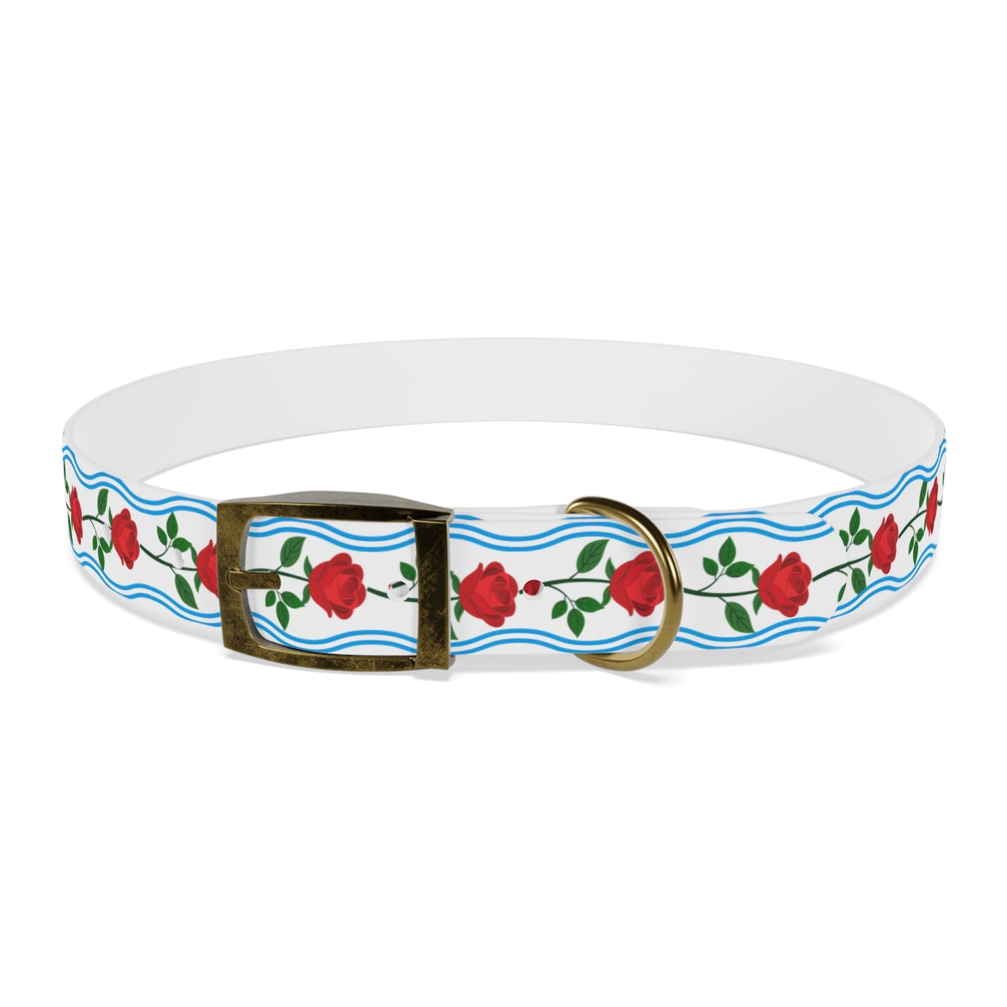 Dog Collar - Roses and Blue