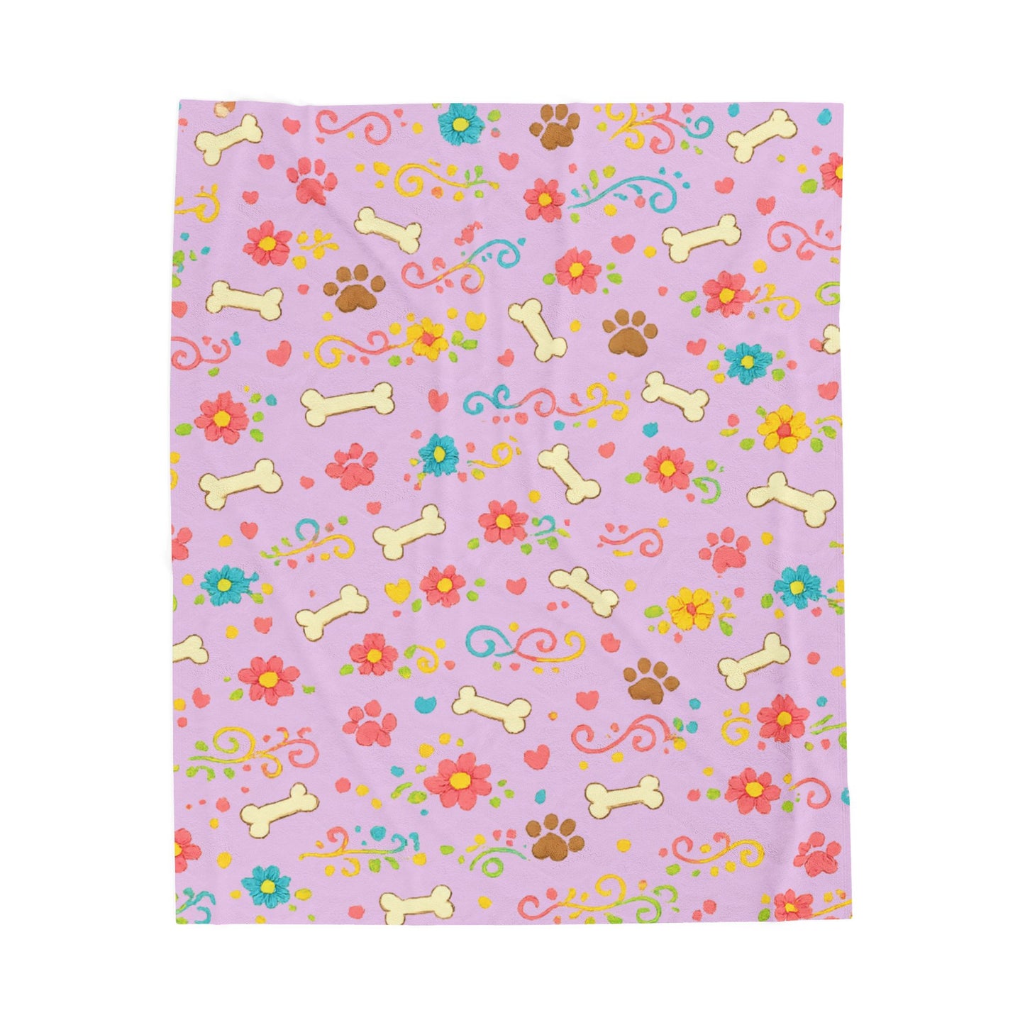 Blanket - Pink Floral & Bone Velveteen Plush