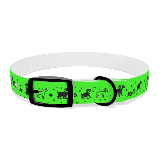 Dog Collar - Green Puppy Pattern