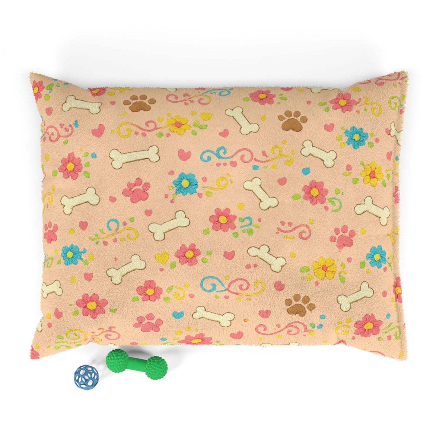 Dog Bed - Plush Peach Floral and Bones
