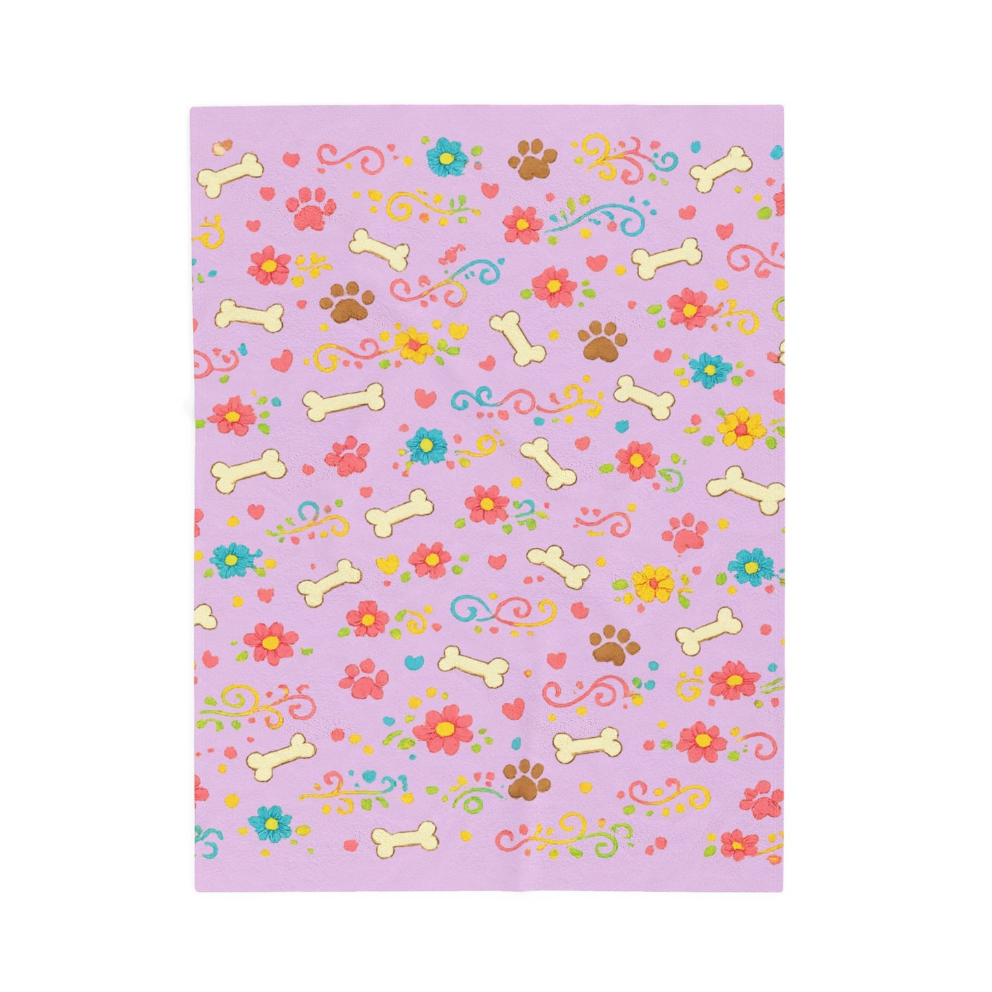 Blanket - Pink Floral & Bone Velveteen Plush