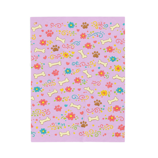 Blanket - Pink Floral & Bone Velveteen Plush