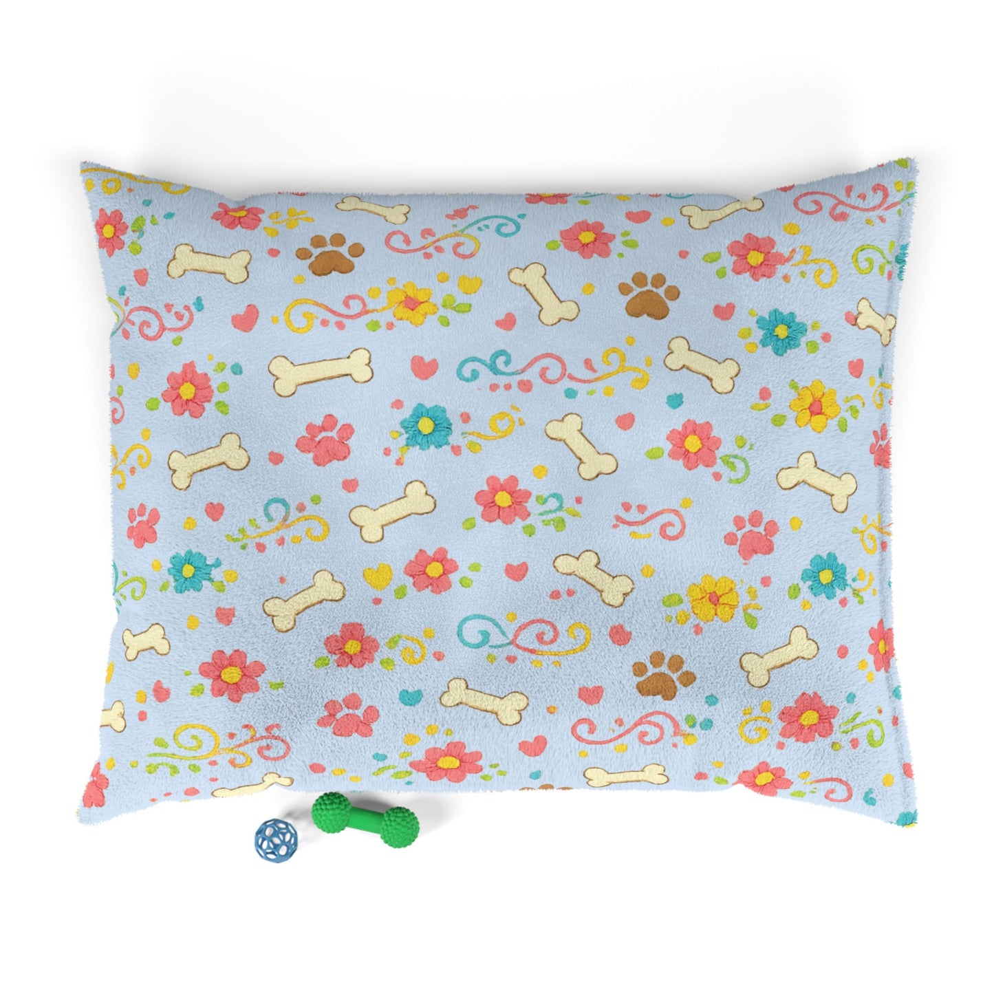Dog Bed - Plush Ice Blue Floral and Bones