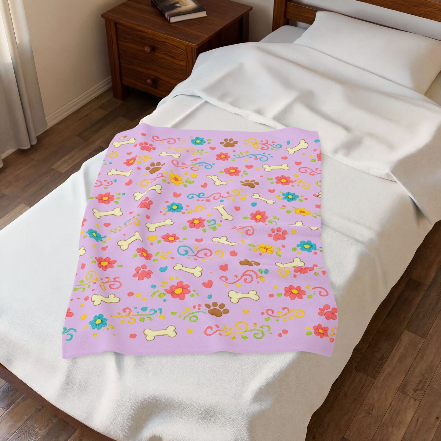 Blanket - Pink Floral & Bone Velveteen Plush