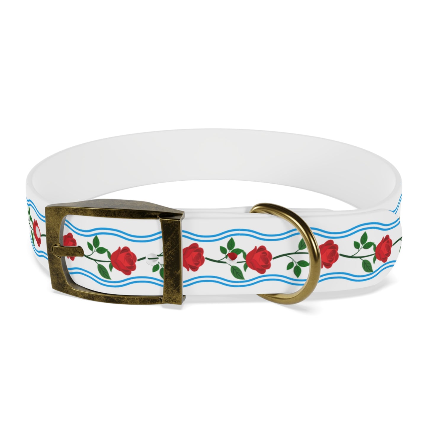 Dog Collar - Roses and Blue