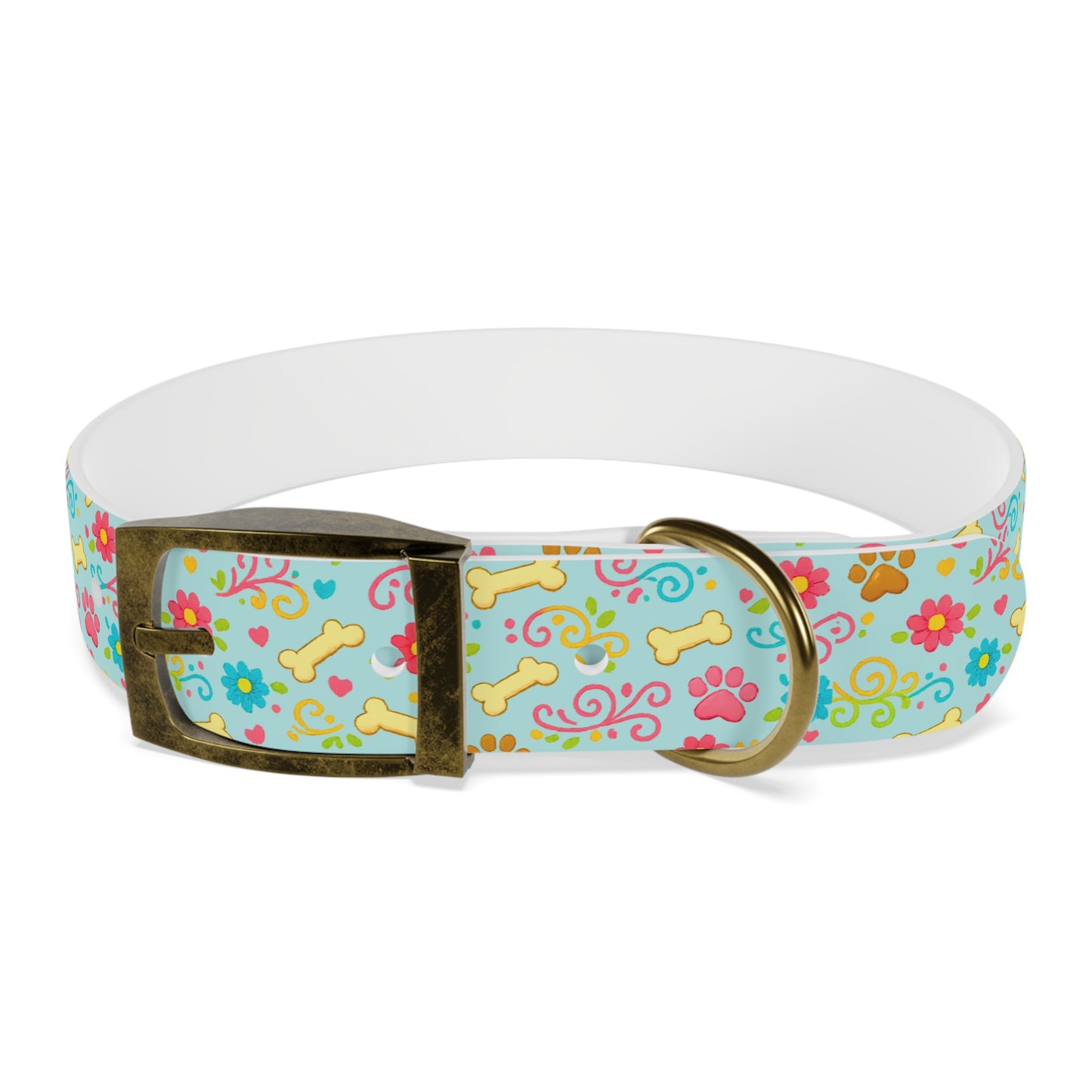Dog Collar - Aqua Pastel Floral & Bones