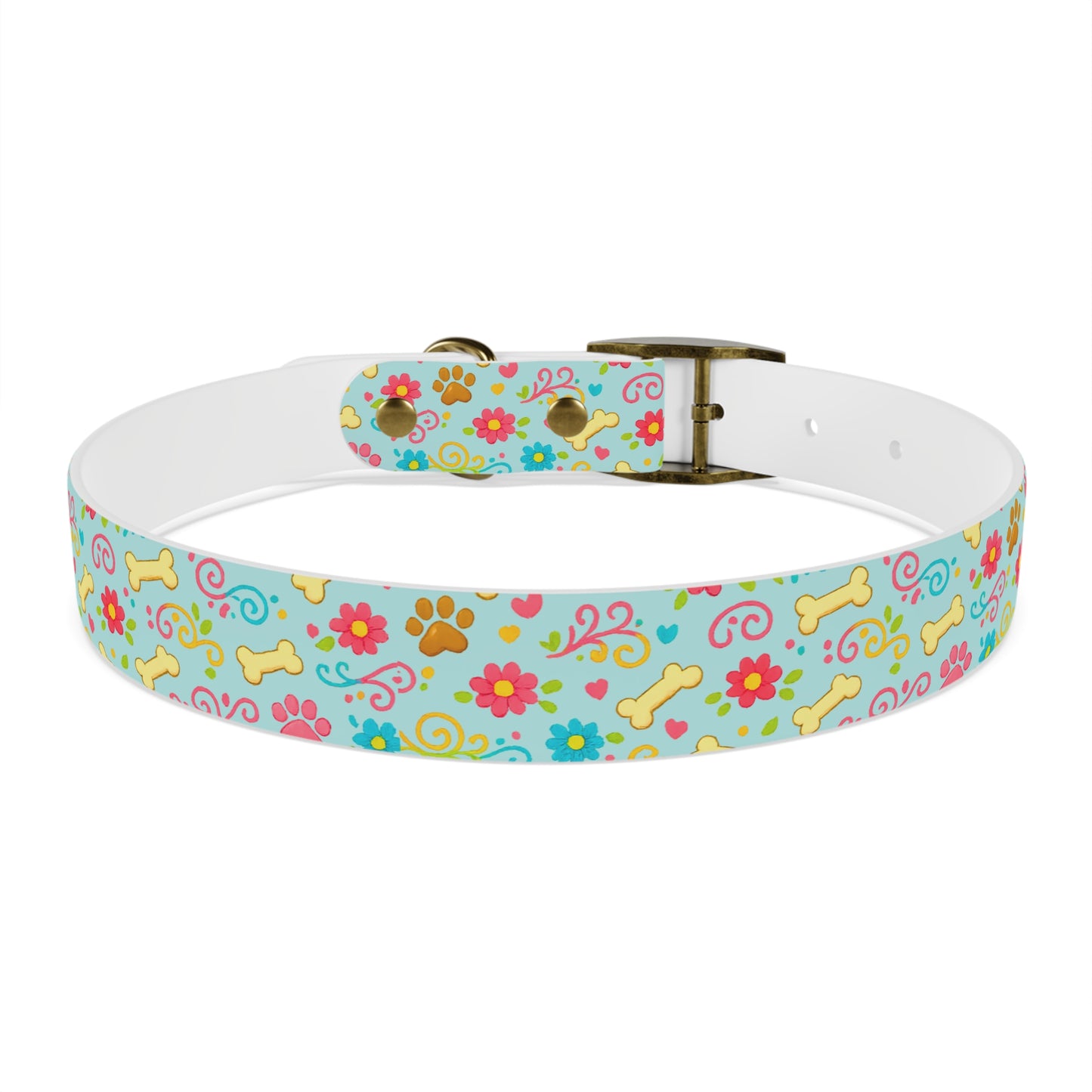 Dog Collar - Aqua Pastel Floral & Bones