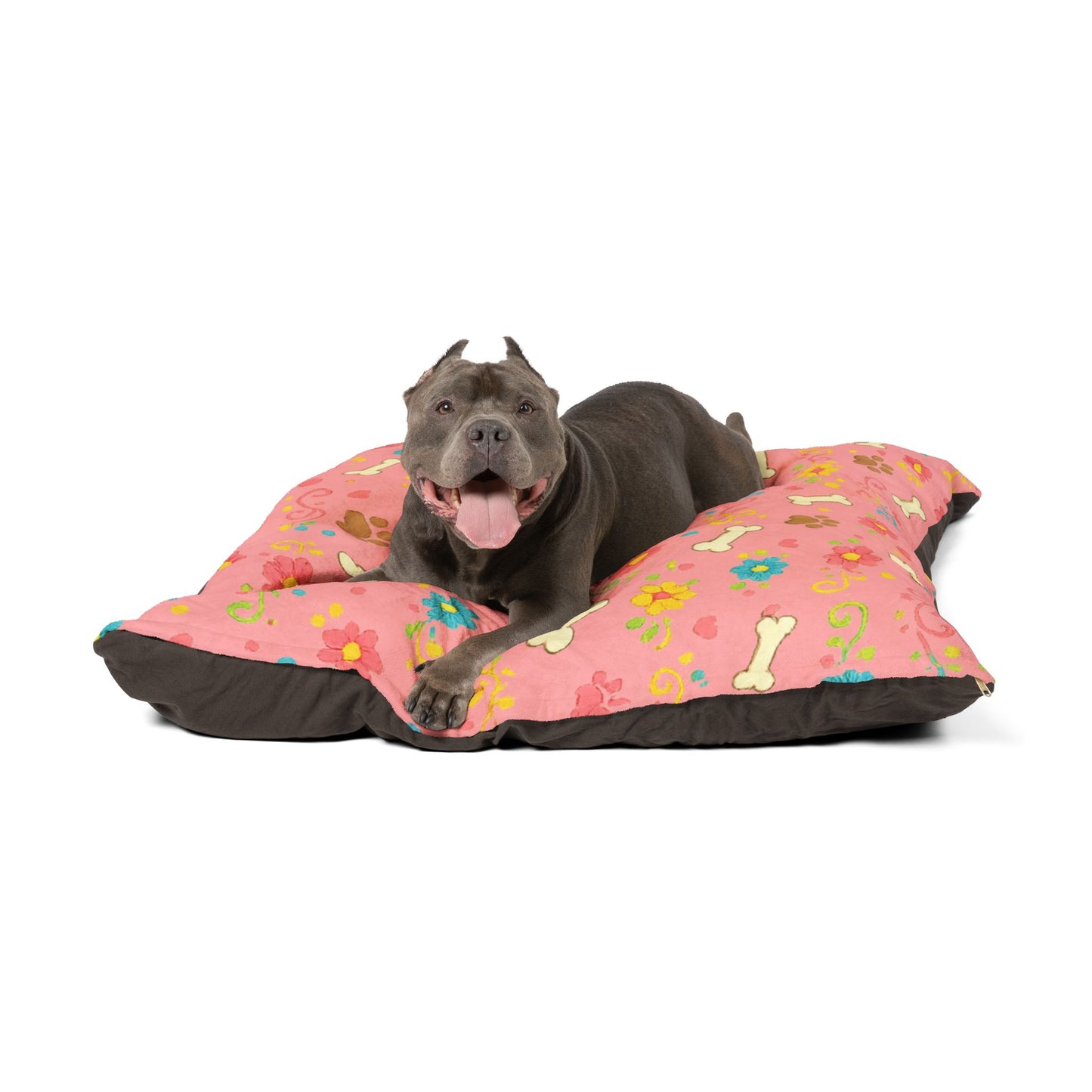 Dog Bed - Plush Pink Floral and Bones