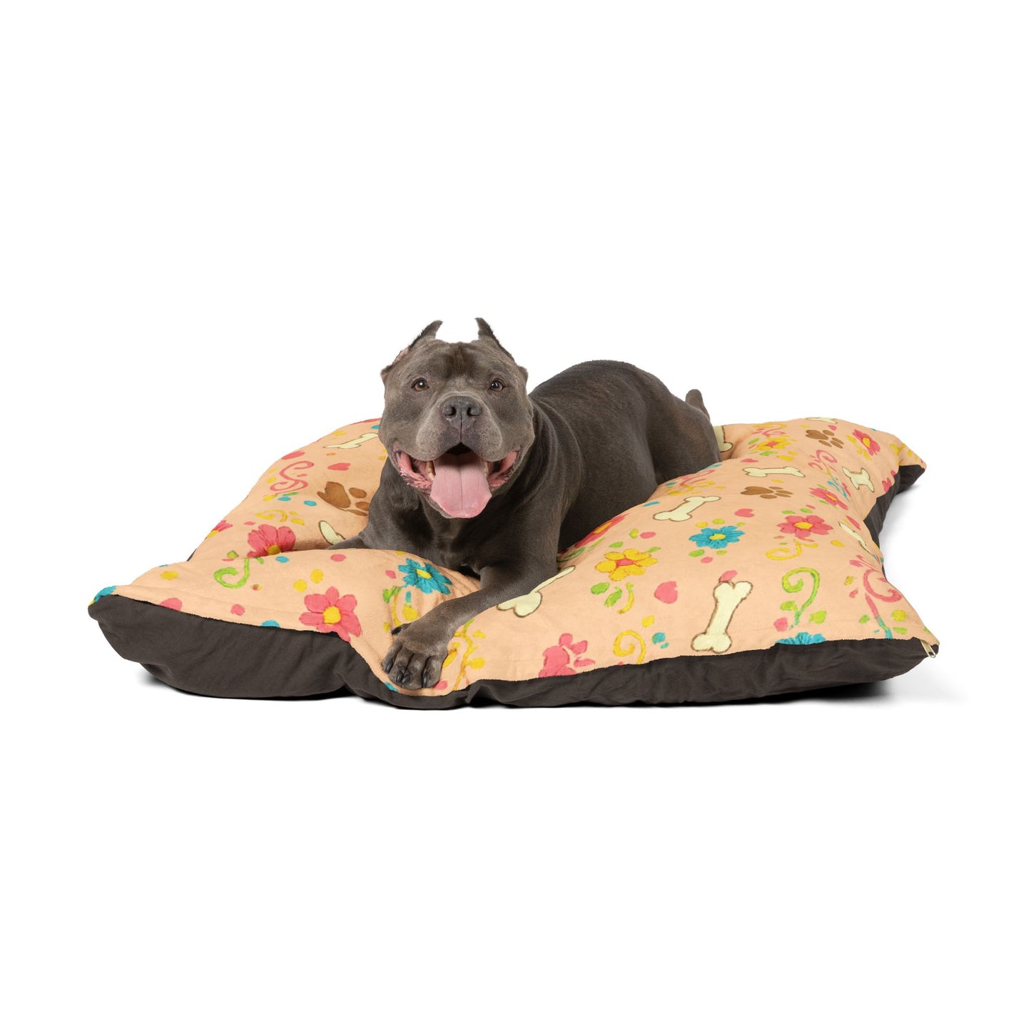 Dog Bed - Plush Peach Floral and Bones