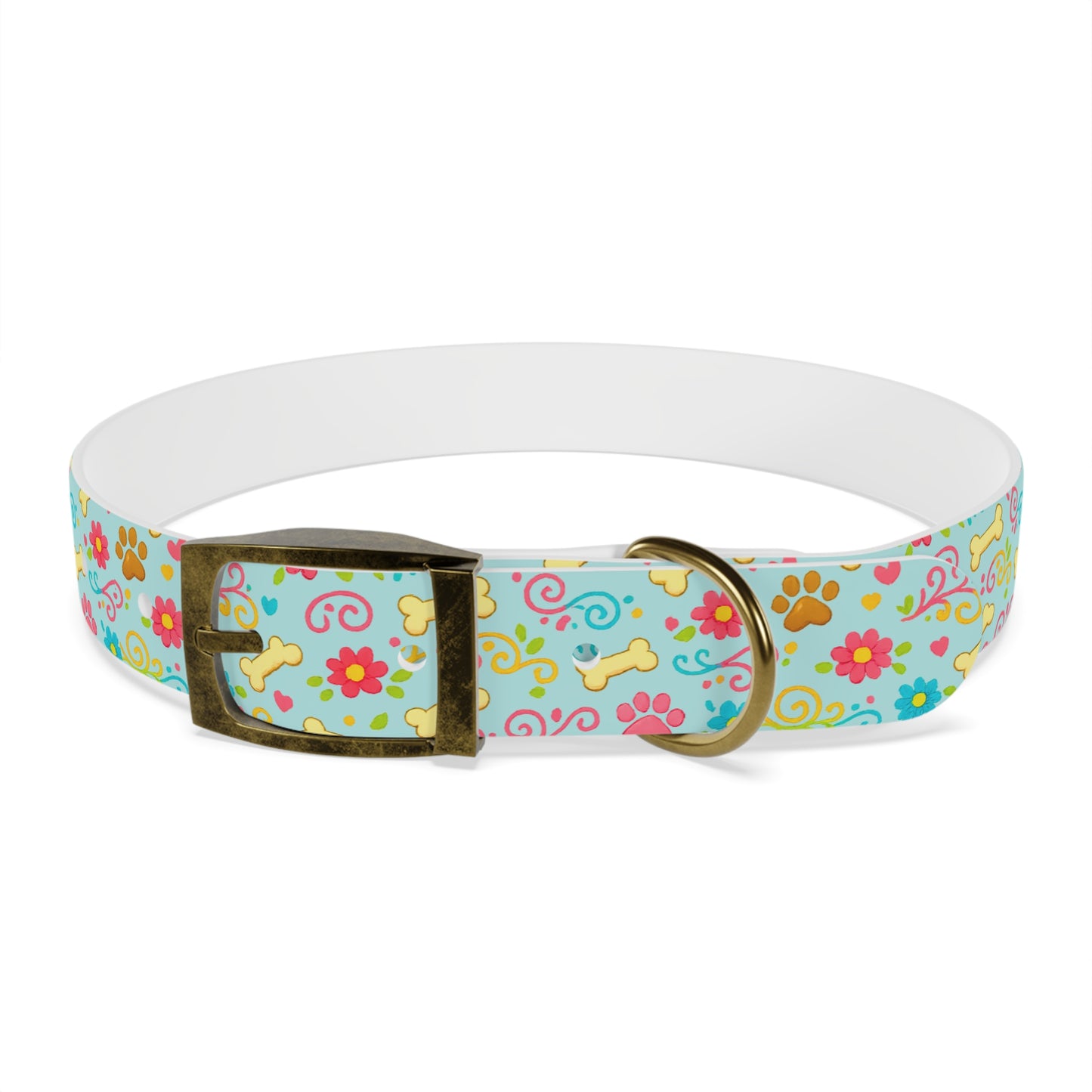 Dog Collar - Aqua Pastel Floral & Bones