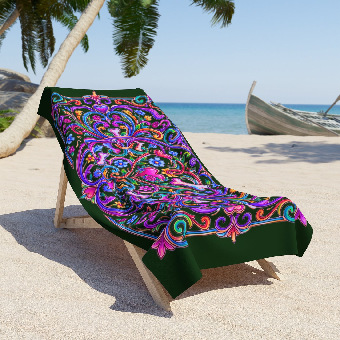 Towel - Boho Green Dog Mandala