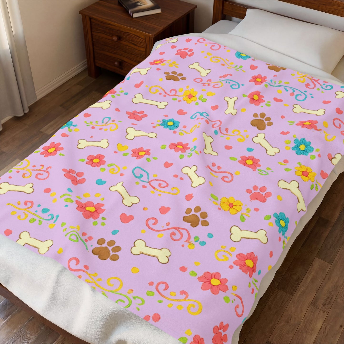 Blanket - Pink Floral & Bone Velveteen Plush