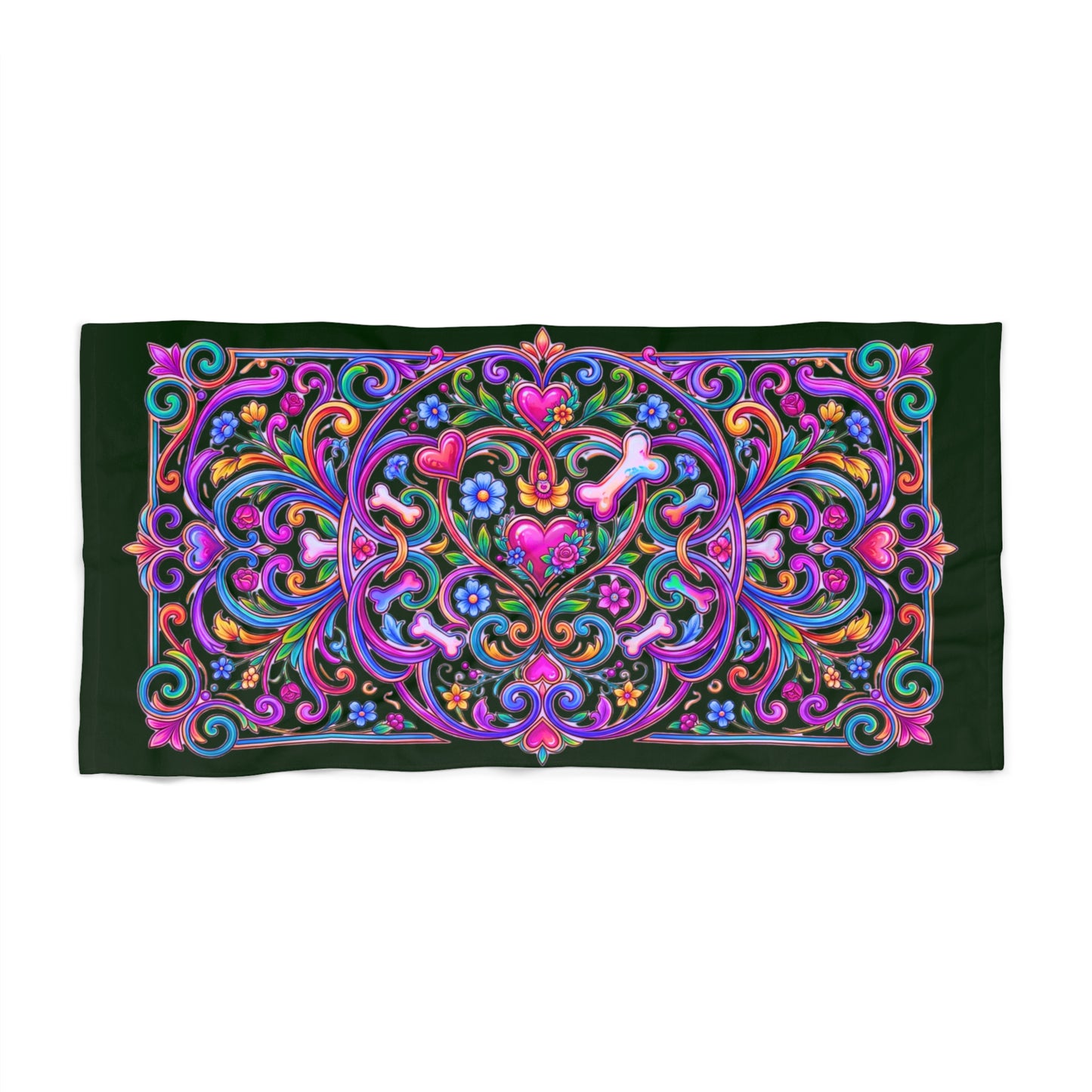 Towel - Boho Green Dog Mandala