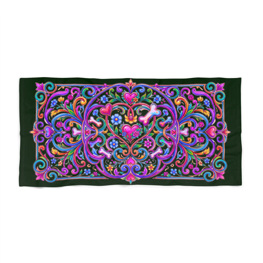 Towel - Boho Green Dog Mandala