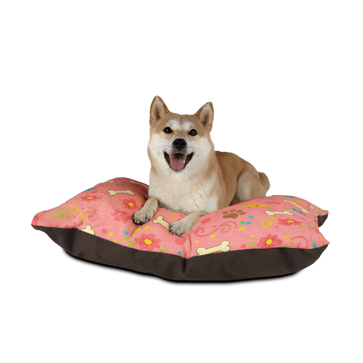 Dog Bed - Plush Pink Floral and Bones