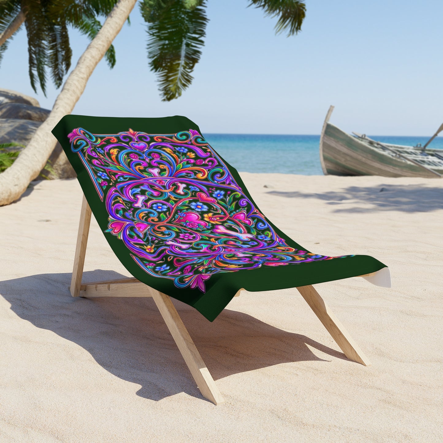 Towel - Boho Green Dog Mandala