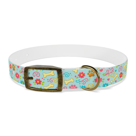 Dog Collar - Aqua Pastel Floral & Bones