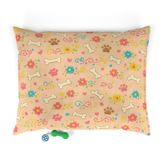Dog Bed - Plush Peach Floral and Bones