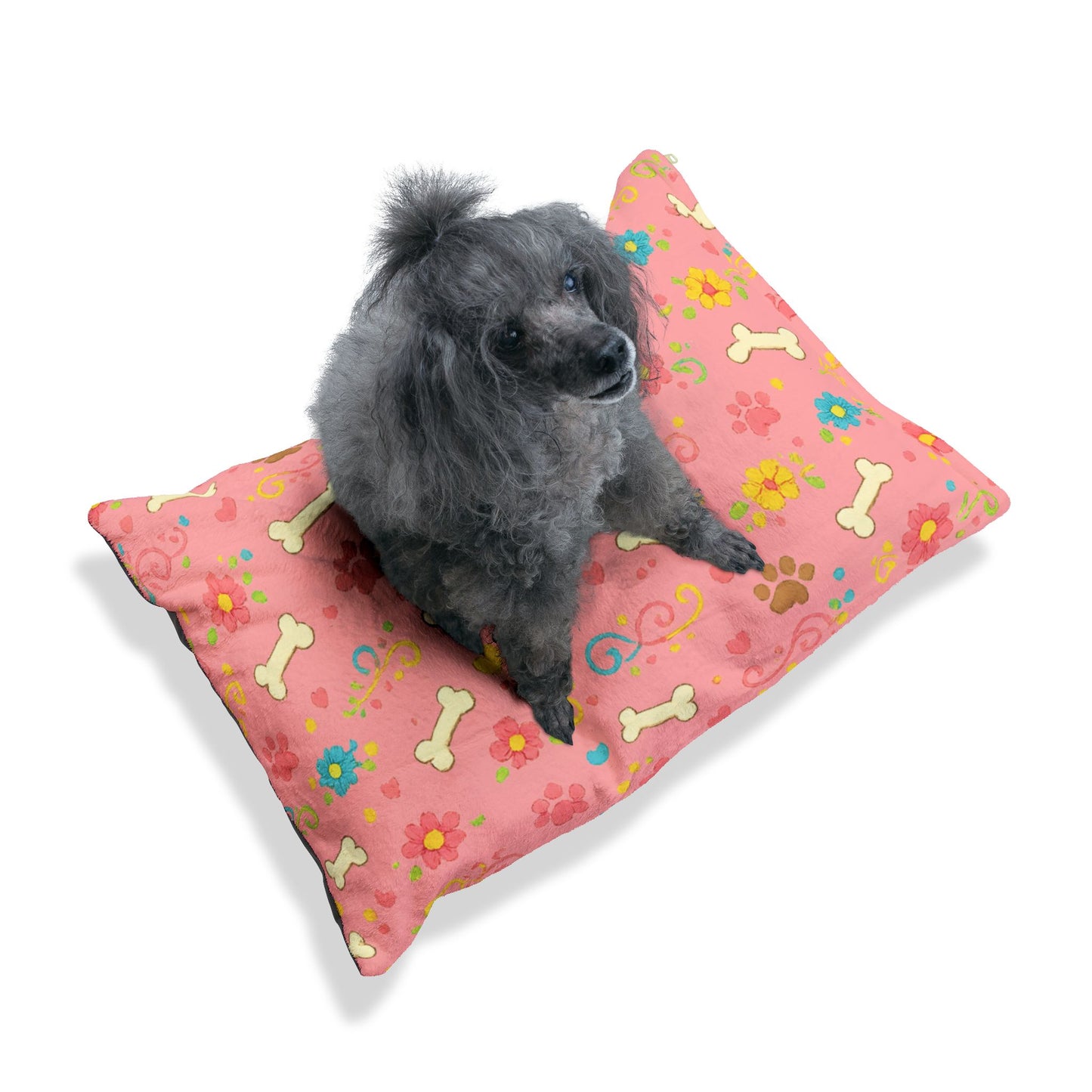 Dog Bed - Plush Pink Floral and Bones