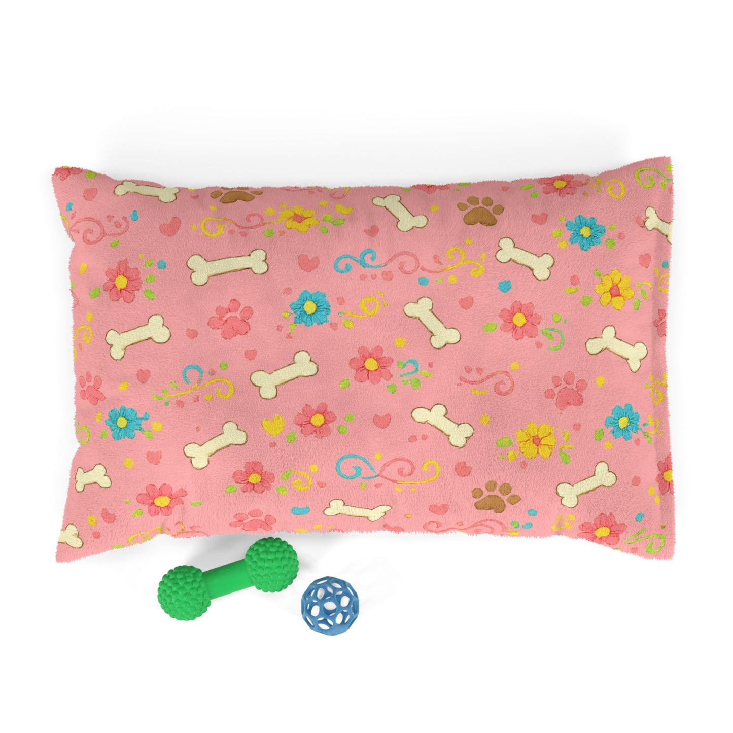 Dog Bed - Plush Pink Floral and Bones