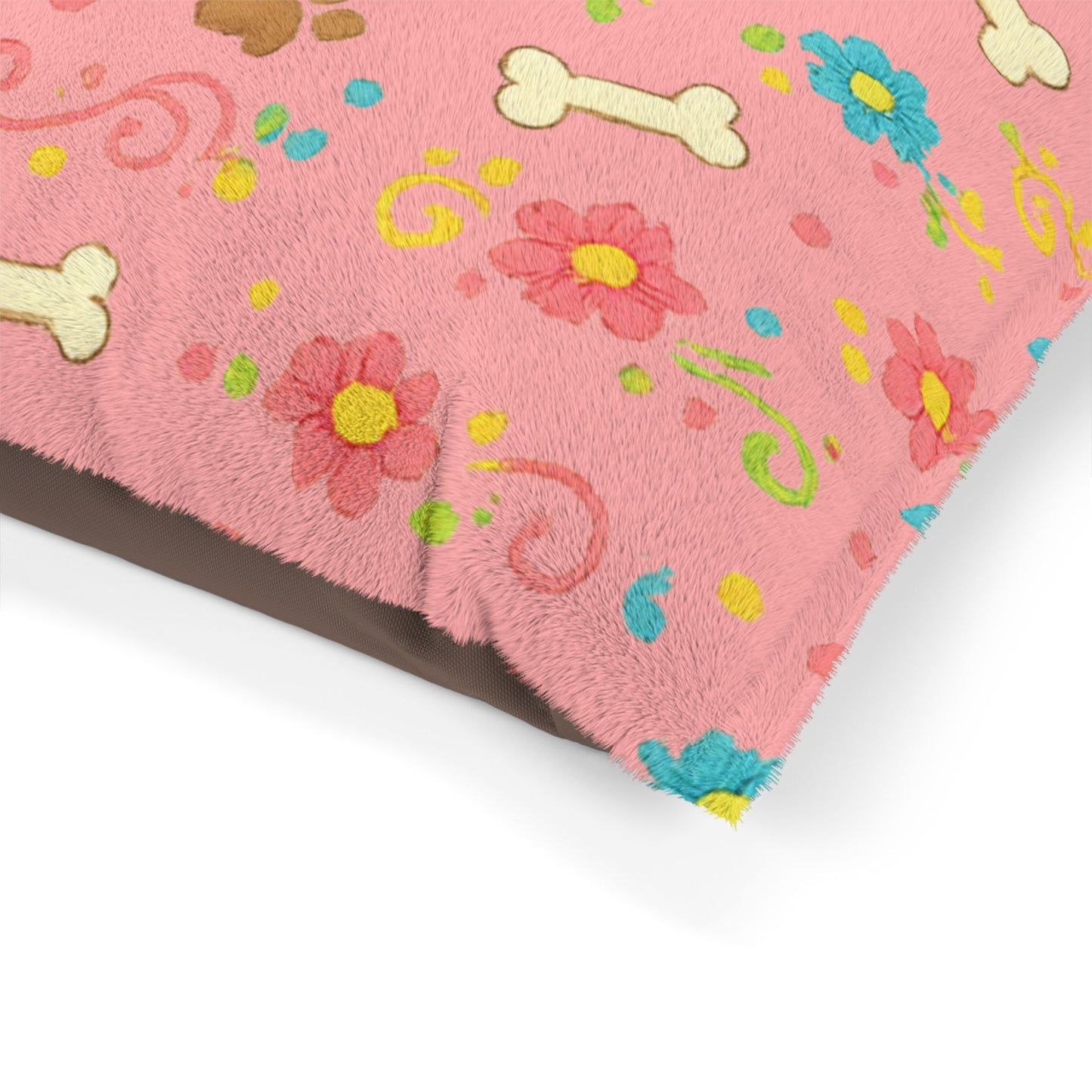 Dog Bed - Plush Pink Floral and Bones