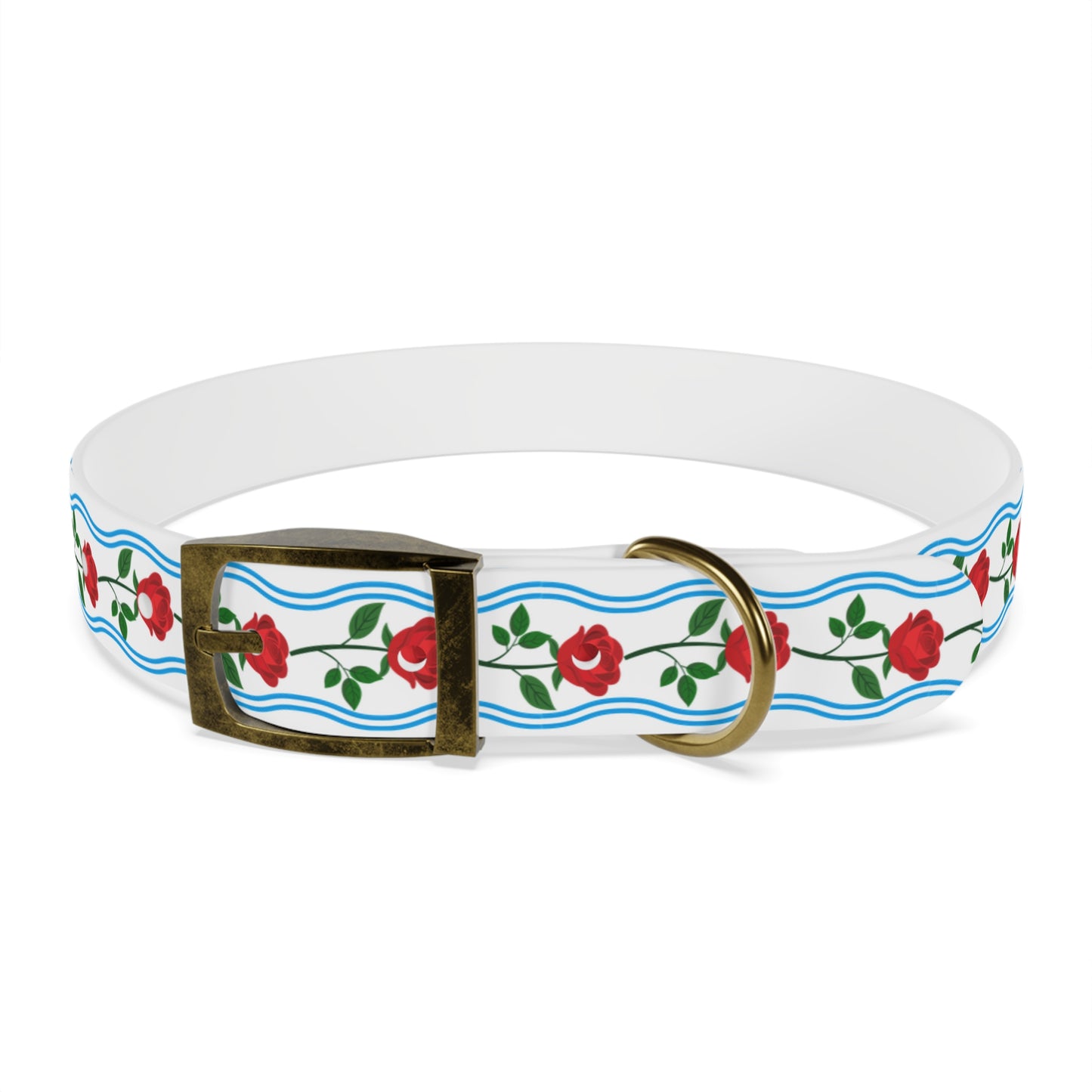 Dog Collar - Roses and Blue