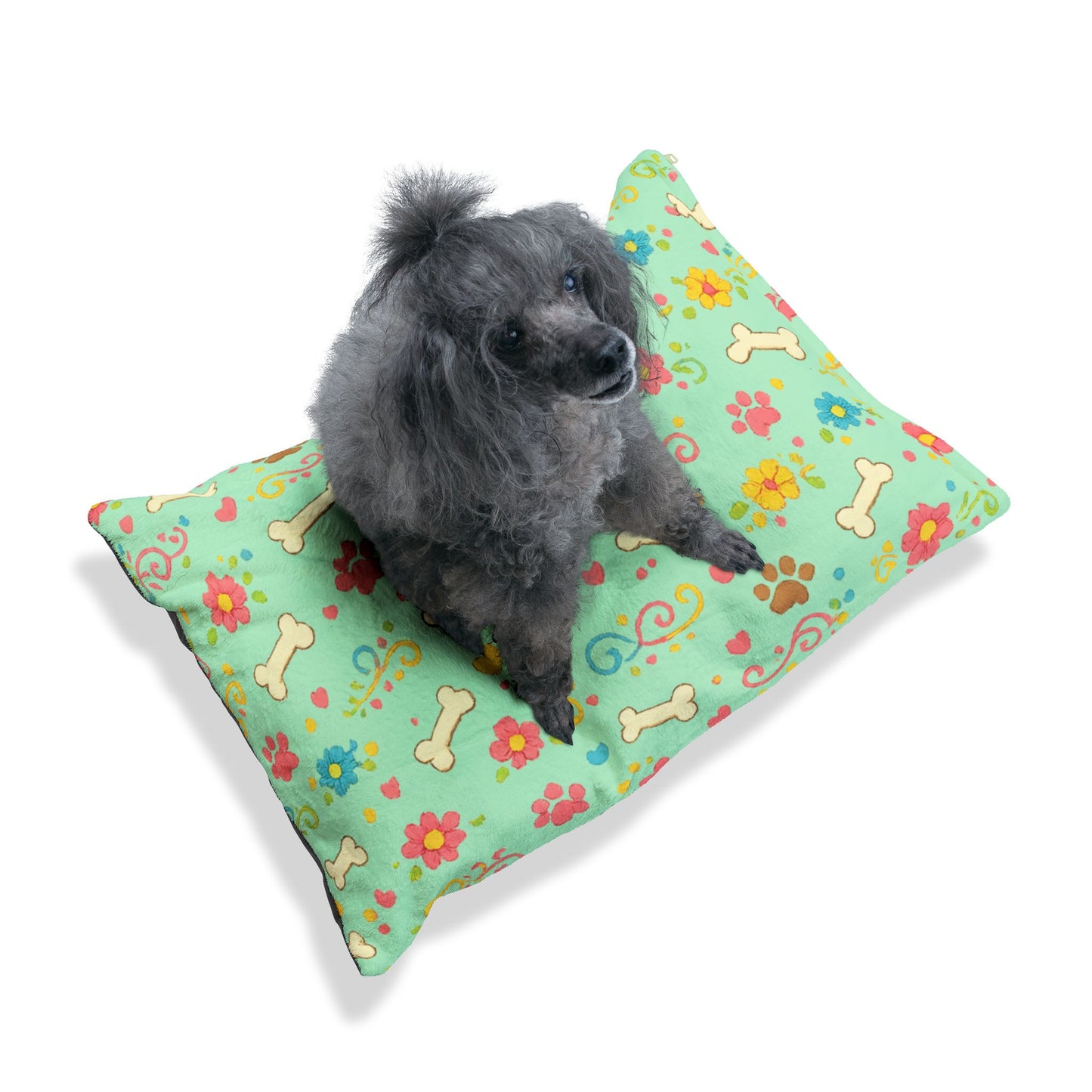 Dog Bed - Plush Mint Floral and Bones