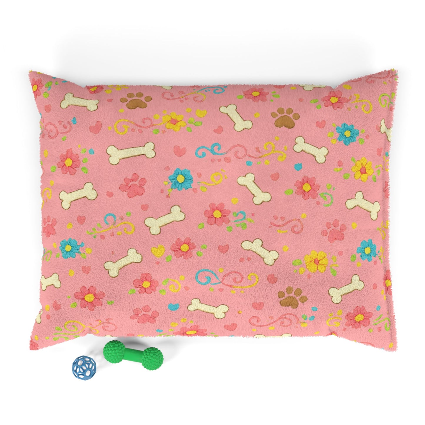 Dog Bed - Plush Pink Floral and Bones
