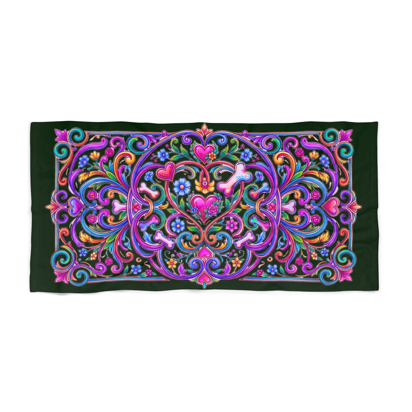Towel - Boho Green Dog Mandala