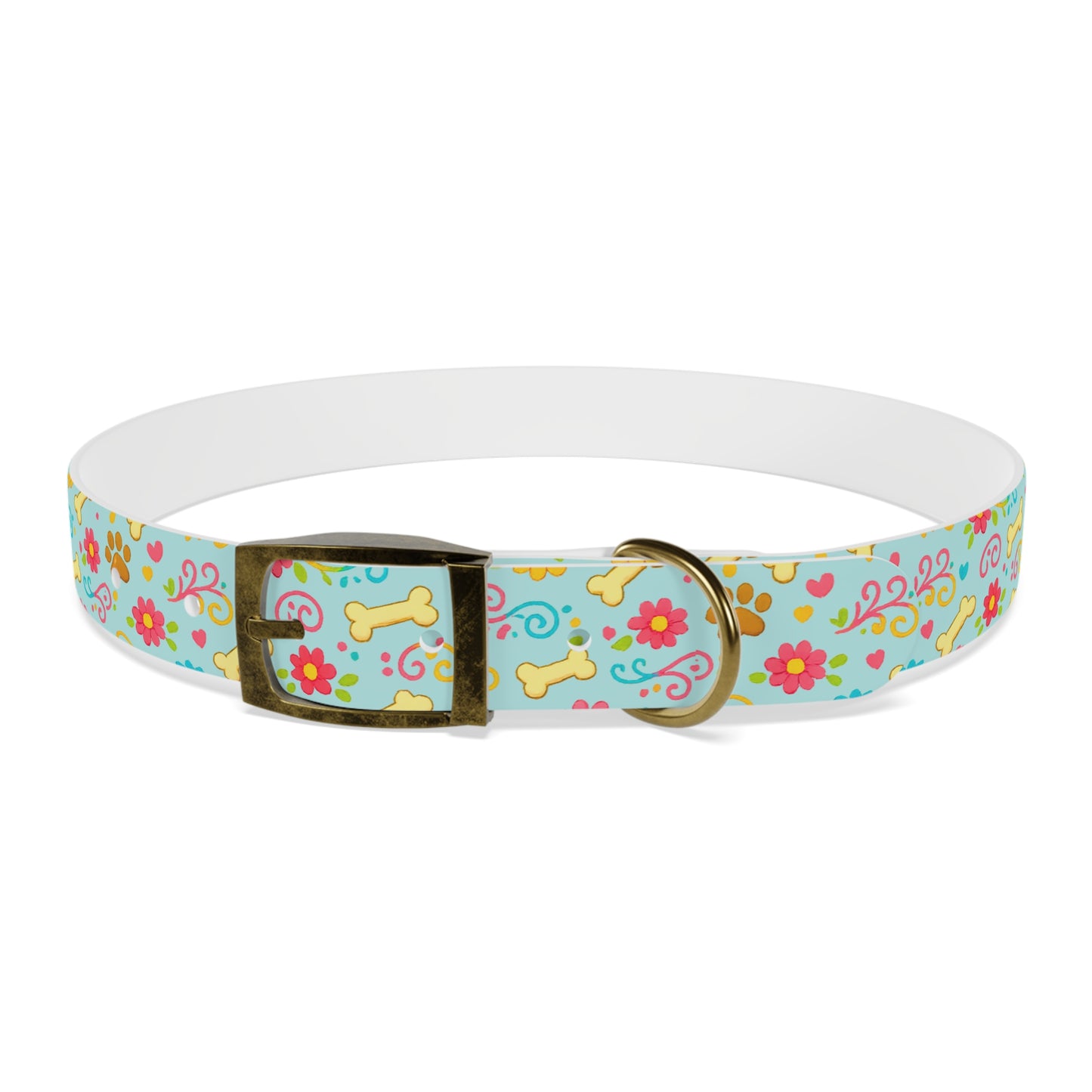 Dog Collar - Aqua Pastel Floral & Bones