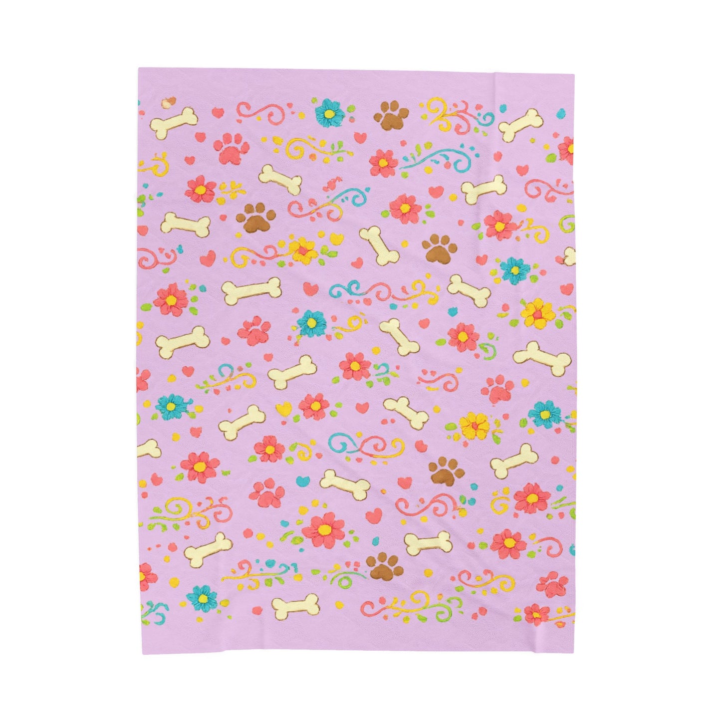 Blanket - Pink Floral & Bone Velveteen Plush