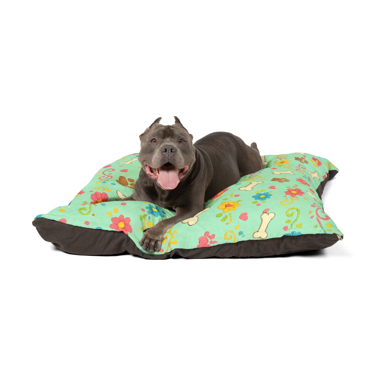 Dog Bed - Plush Mint Floral and Bones