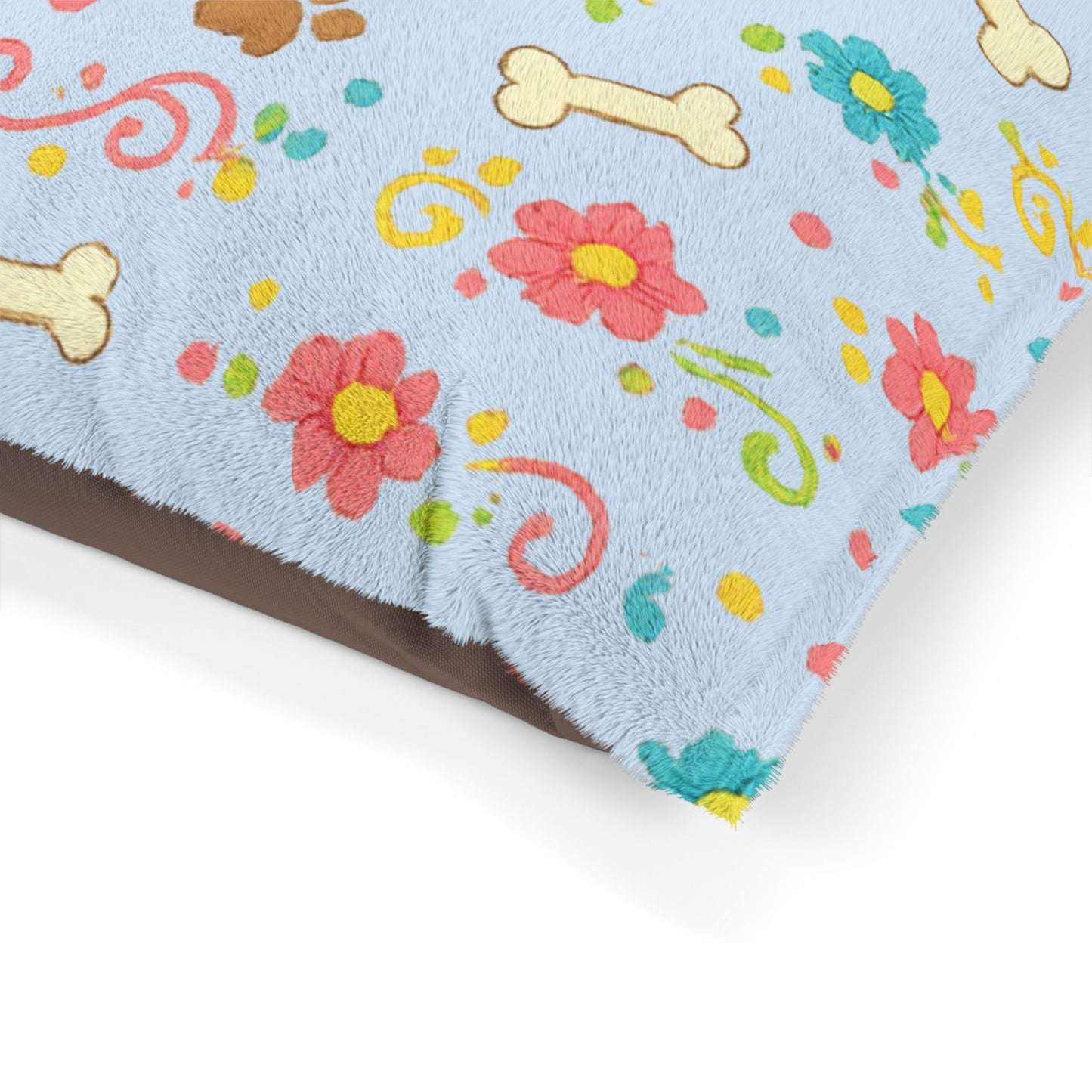 Dog Bed - Plush Ice Blue Floral and Bones