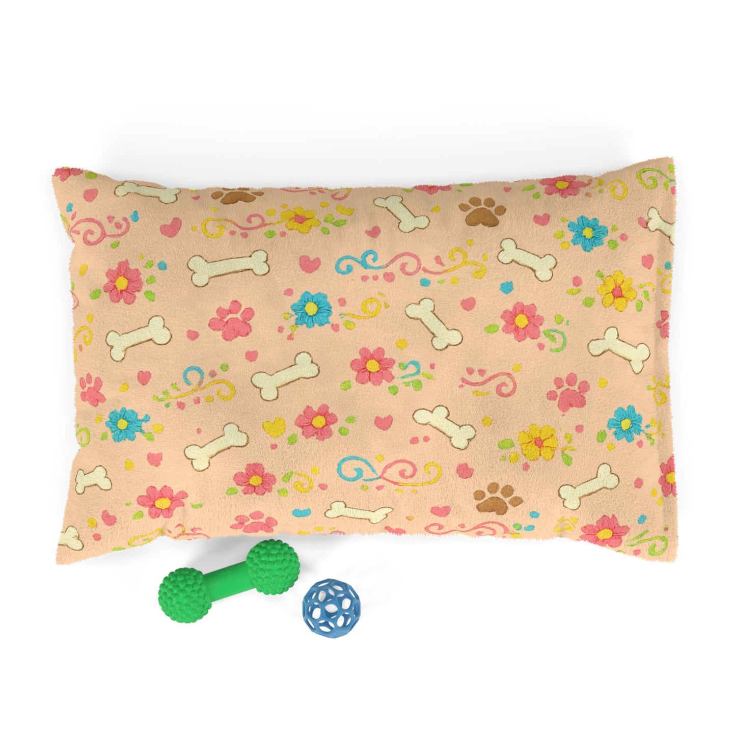 Dog Bed - Plush Peach Floral and Bones