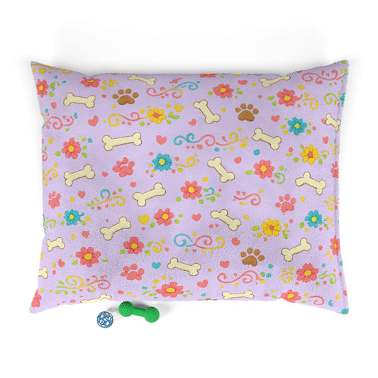 Dog Bed - Plush Lavender Floral and Bones