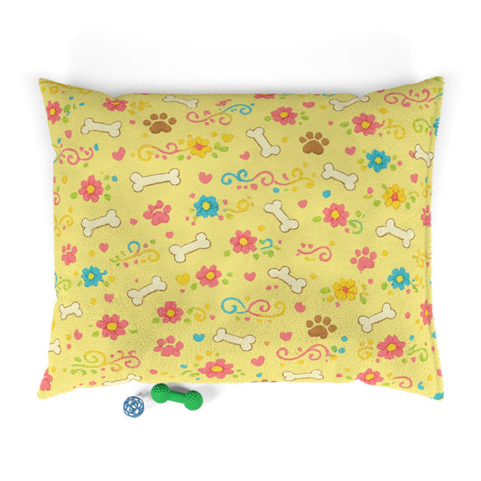 Dog Bed - Plush Sunshine Floral and Bones