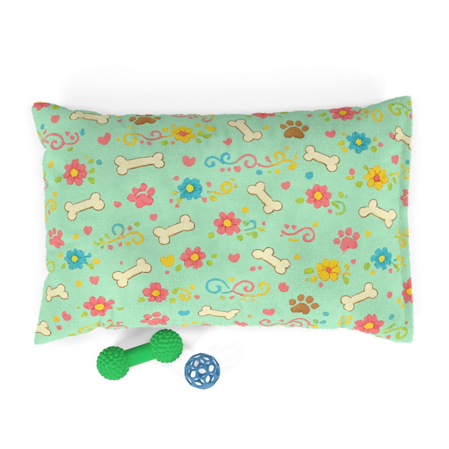 Dog Bed - Plush Mint Floral and Bones