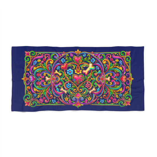 Towel - Boho Navy Bones Mandala