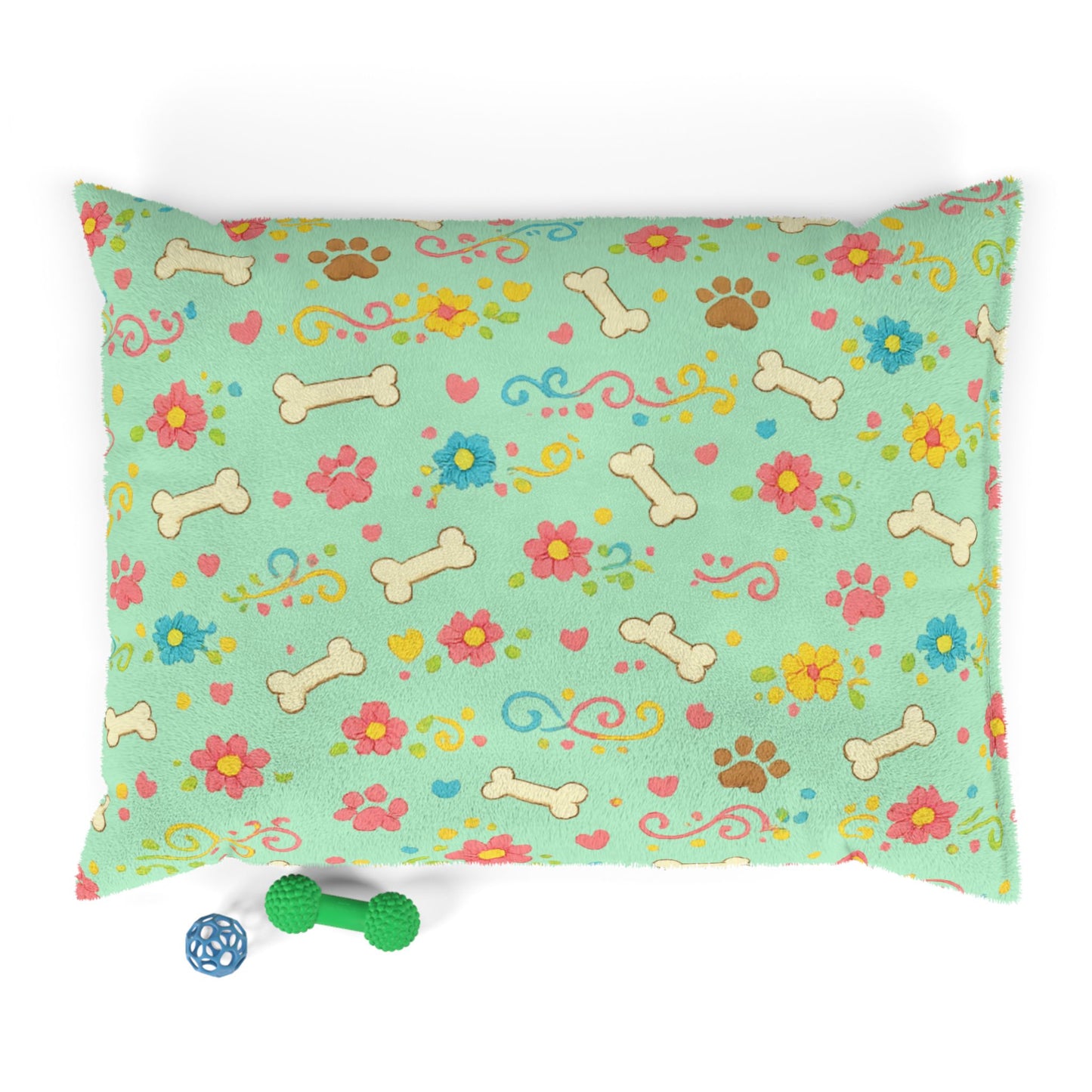 Dog Bed - Plush Mint Floral and Bones