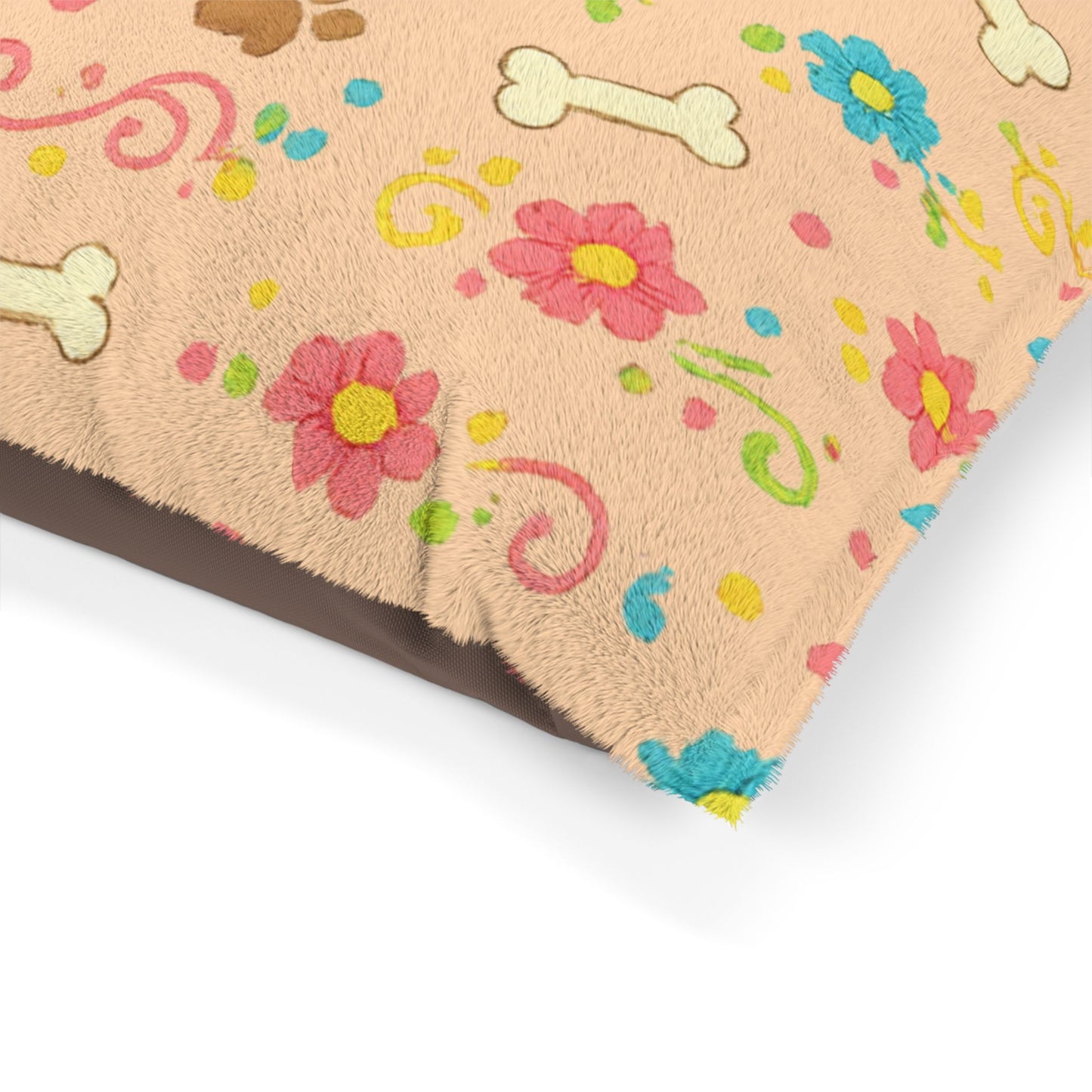 Dog Bed - Plush Peach Floral and Bones