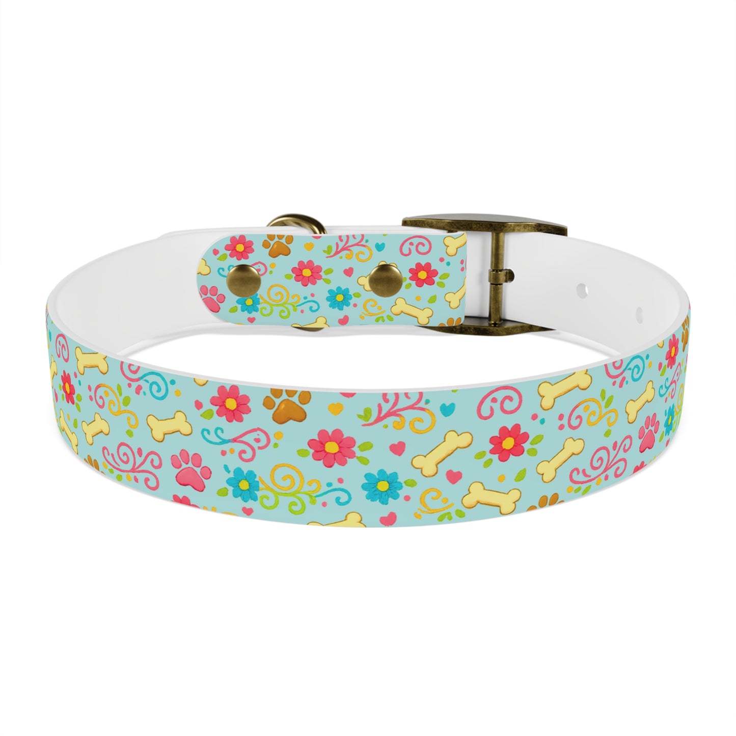 Dog Collar - Aqua Pastel Floral & Bones